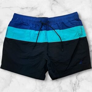 Nautica Men's Blue and Black Swim Shorts #011